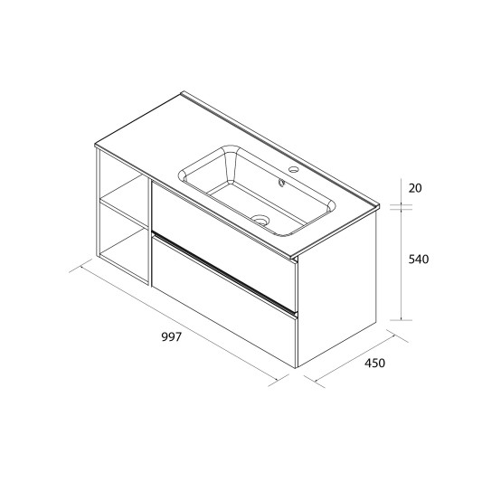Conjunto mueble de baño suspendido 100 con lavabo Constanza desp. Bequia Metal Salgar 2