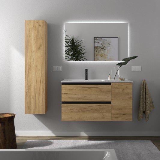 SALGAR BEQUIA METAL Mueble de baño suspendido 2c+1p con lavabo Constanza 90-100