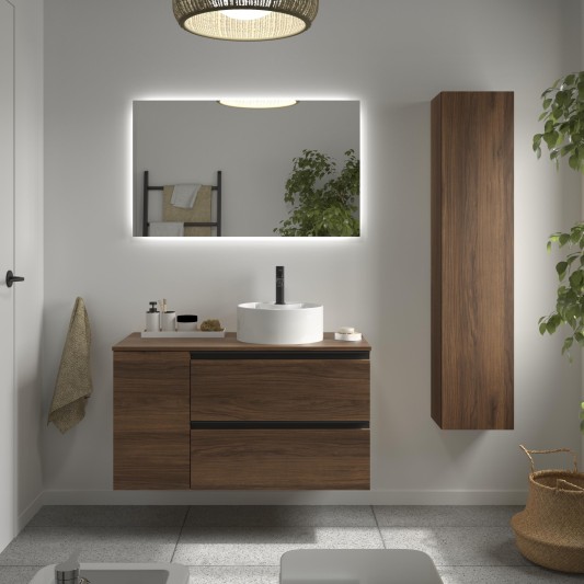 SALGAR BEQUIA METAL Mueble de baño suspendido 2c+1p con lavabo Sobre encimera 90-100