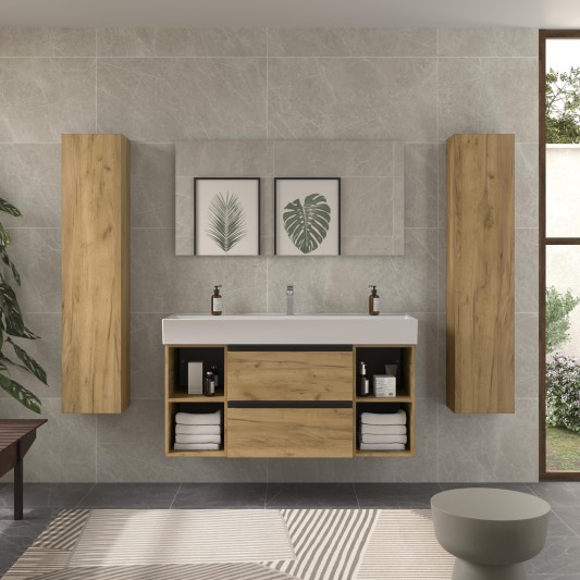 Conjunto mueble de baño suspendido con 4 coquetas120 con lavabo Veneto Bequia Metal Salgar