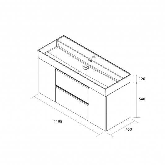 Conjunto mueble de baño suspendido 120 con 2 puertas y lavabo Veneto Bequia Metal Salgar