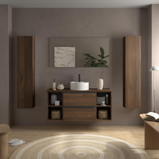 Conjunto mueble de baño suspendido 120 con 4 coquetas y lavabo Sobre encimera Bequia Metal Salgar