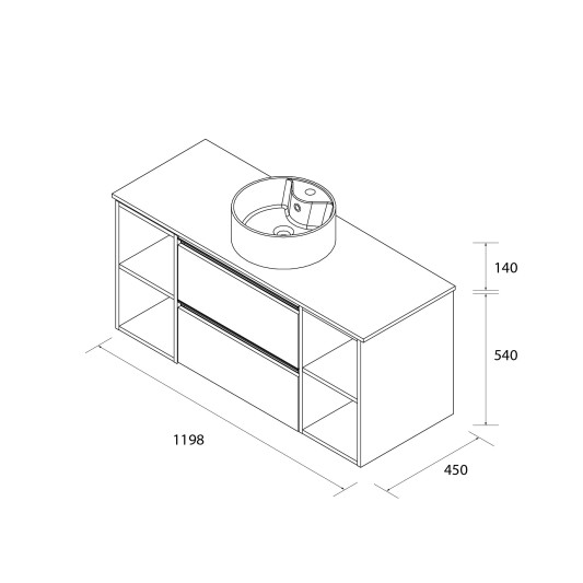Conjunto mueble de baño suspendido 120 con 4 coquetas y lavabo Sobre encimera Bequia Metal Salgar 2
