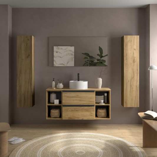 Conjunto mueble de baño suspendido 120 con 4 coquetas y lavabo Sobre encimera Bequia Metal Salgar