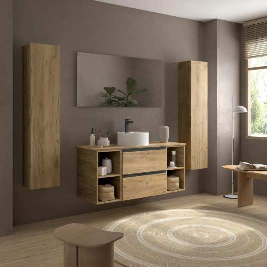 Conjunto mueble de baño suspendido 120 con 4 coquetas y lavabo Sobre encimera Bequia Metal Salgar