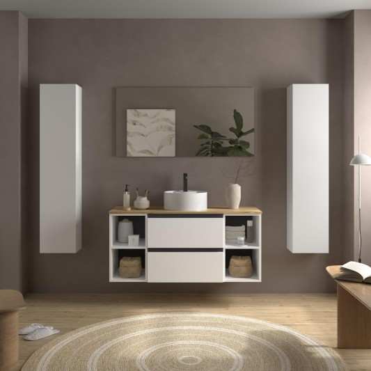 Conjunto mueble de baño suspendido 120 con 4 coquetas y lavabo Sobre encimera Bequia Metal Salgar