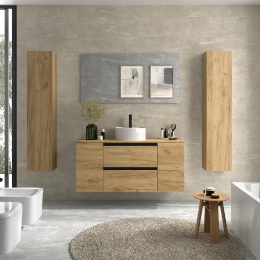 Conjunto mueble de baño suspendido 120 con 2 puertas y lavabo Sobre encimera Bequia Metal Salgar