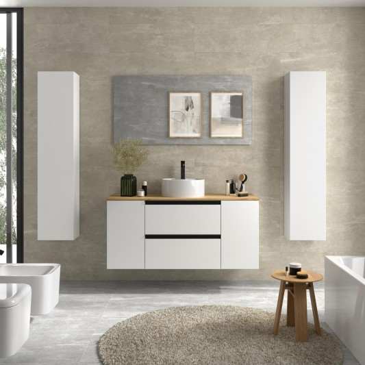 Conjunto mueble de baño suspendido 120 con 2 puertas y lavabo Sobre encimera Bequia Metal Salgar