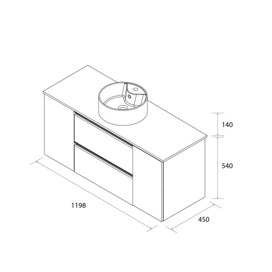 Conjunto mueble de baño suspendido 120 con 2 puertas y lavabo Sobre encimera Bequia Metal Salgar 2