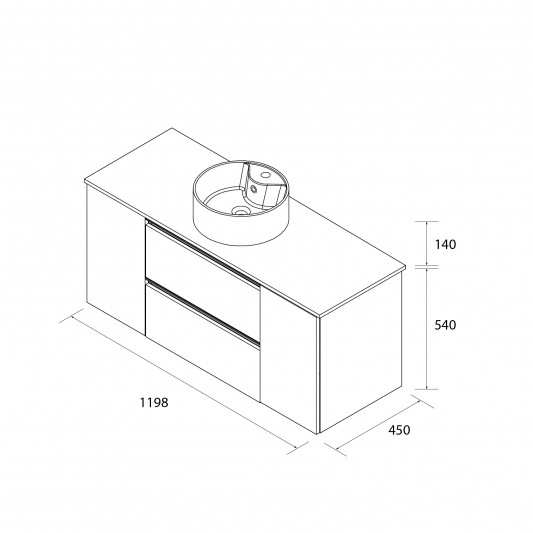 Conjunto mueble de baño suspendido 120 con 2 puertas y lavabo Sobre encimera Bequia Metal Salgar 2