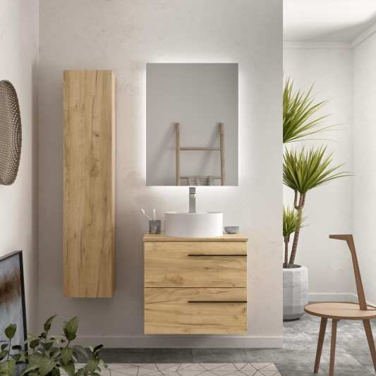SALGAR YARA 2C Mueble de baño suspendido con lavabo sobreponer 60-70-80-100-120 Roble