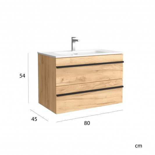 SALGAR Born 2C Mueble de baño suspendido con lavabo Constanza 60-70-80-100-120 Roble 2