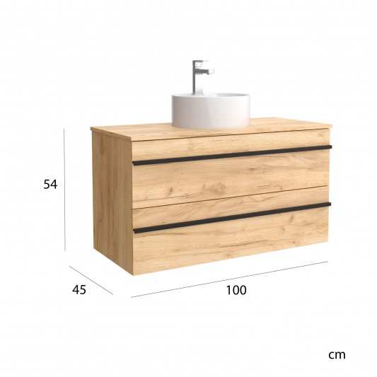 SALGAR Born 2C Mueble de baño suspendido con lavabo sobre encimera 60-70-80-100-120 Roble