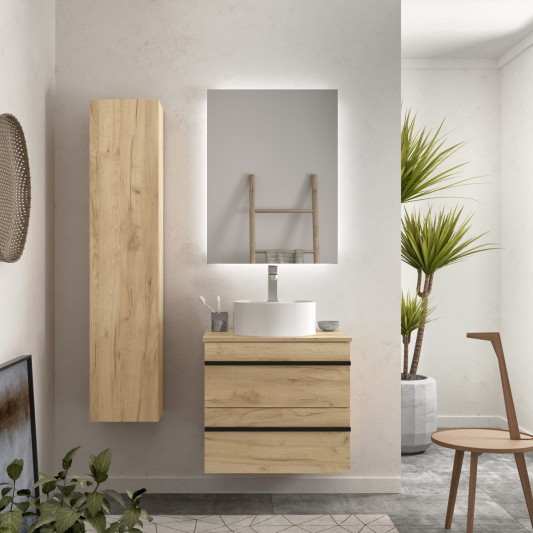 SALGAR Born 2C Mueble de baño suspendido con lavabo sobre encimera 60-70-80-100-120 Roble