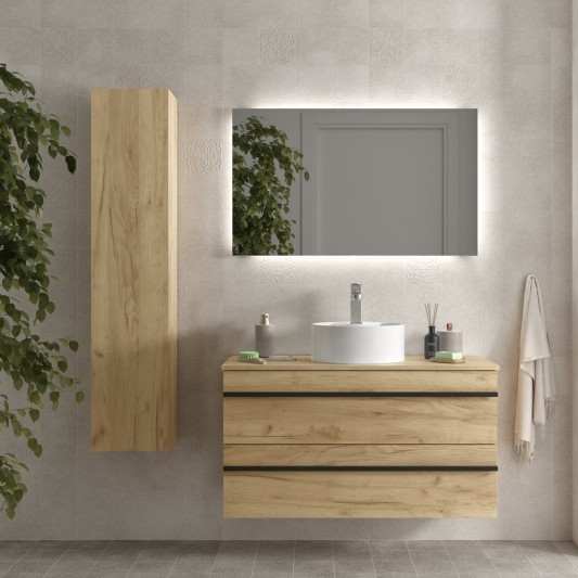 SALGAR Born 2C Mueble de baño suspendido con lavabo sobre encimera 60-70-80-100-120 Roble