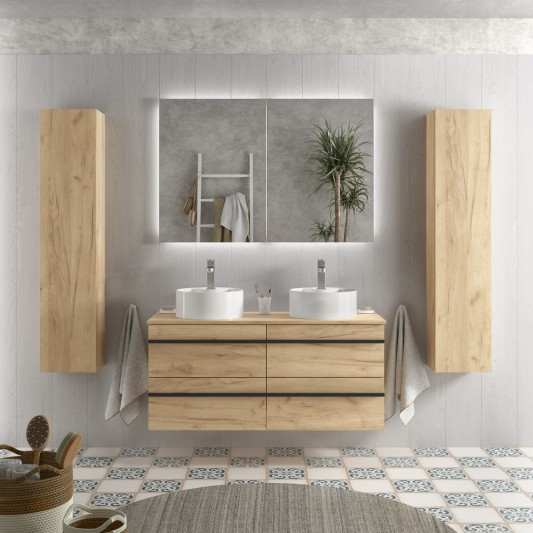 SALGAR Born 2C Mueble de baño suspendido con lavabo sobre encimera 60-70-80-100-120 Roble