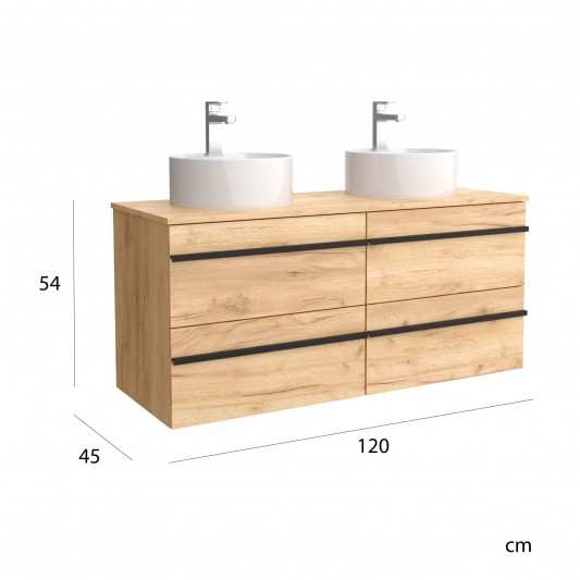 SALGAR Born 2C Mueble de baño suspendido con lavabo sobre encimera 60-70-80-100-120 Roble