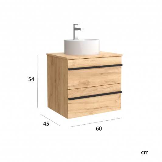 SALGAR Born 2C Mueble de baño suspendido con lavabo sobre encimera 60-70-80-100-120 Roble