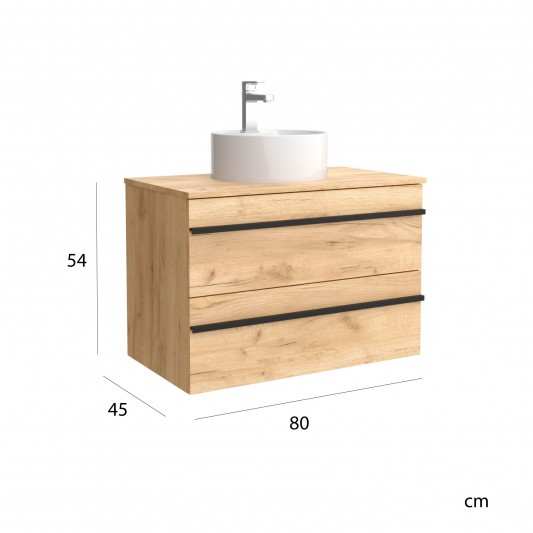 SALGAR Born 2C Mueble de baño suspendido con lavabo sobre encimera 60-70-80-100-120 Roble 2