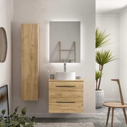 SALGAR Morai 2C Mueble de baño suspendido con lavabo sobre encimera 60-70-80-100-120 Roble