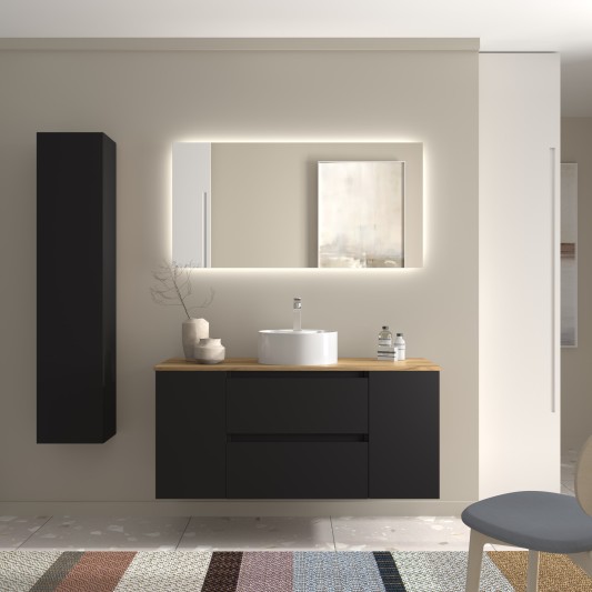 Conjunto mueble de baño suspendido 120 con lavabo Lisboa + puerta Bequia Salgar