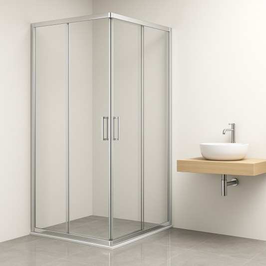 Mampara ducha angular 2 FIJOS + 2 CORREDERAS Agata 300 cromo