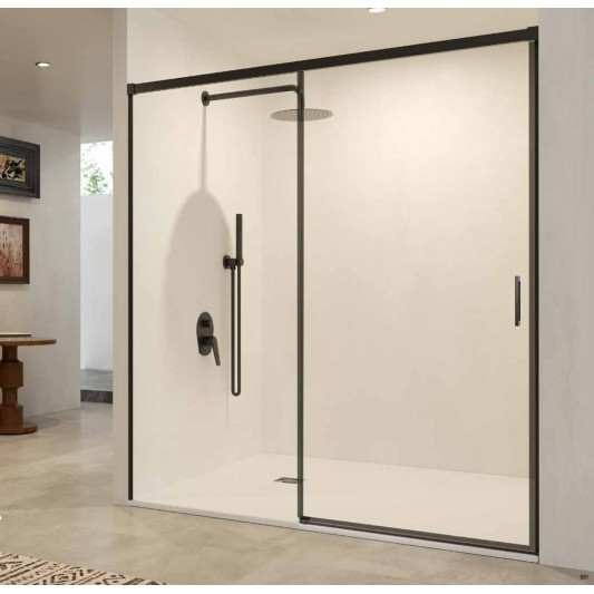 SBX_Imex Mampara de ducha frontal corredera Stylo Negro mate 1F+1C op.lateral fijo