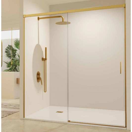 SBX_Imex Mampara de ducha frontal corredera Stylo Oro cepillado 1F+1C op.lateral fijo