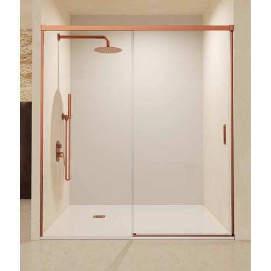 SBX_Imex Mampara de ducha frontal corredera Stylo Oro Rosa cepillado 1F+1C op.lateral fijo