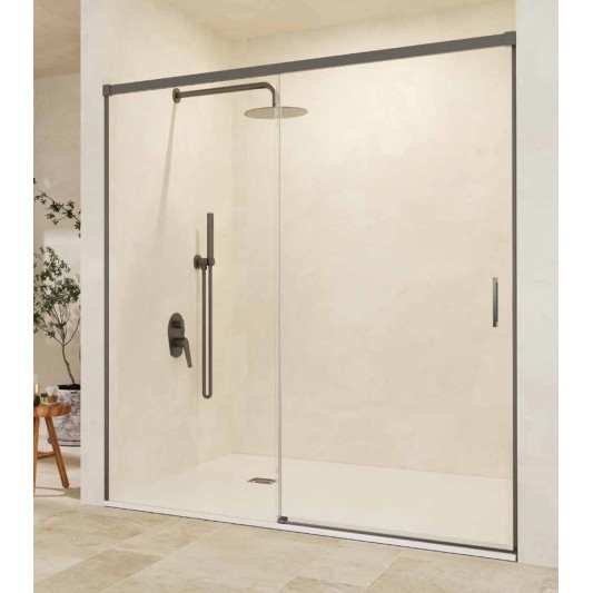 SBX_Imex Mampara de ducha frontal corredera Stylo Black Gun Metal 1F+1C op.lateral fijo