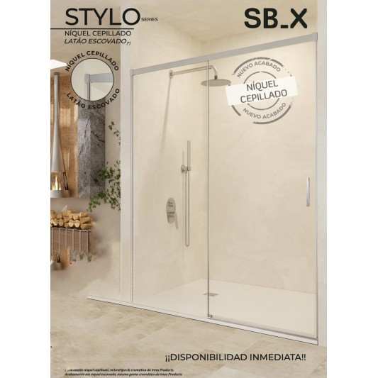 SBX_Imex Mampara de ducha frontal corredera Stylo Niquel Cepillado 1F+1C op.lateral fijo