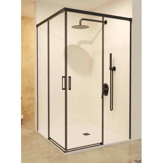 SBX_Imex Mampara de ducha angular Stylo 2F+2C apertura vértice Negra