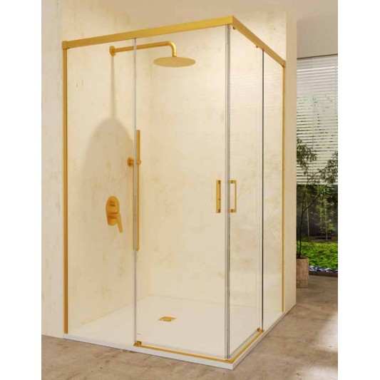 SBX_Imex Mampara de ducha angular Stylo 2F+2C apertura vértice Oro cepillado
