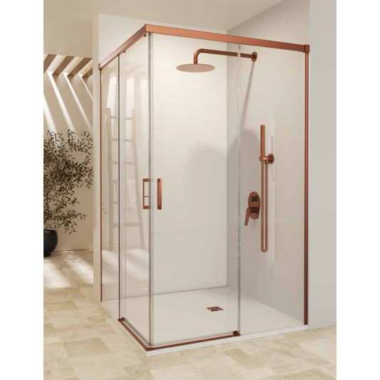 SBX_Imex Mampara de ducha angular Stylo 2F+2C apertura vértice Oro rosa cepillado