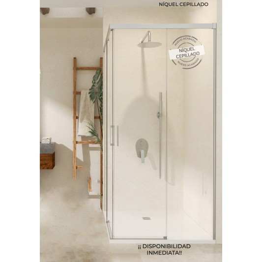 SBX_Imex Mampara de ducha angular Stylo 2F+2C apertura vértice Niquel cepillado
