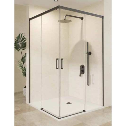 SBX_Imex Mampara de ducha angular Stylo 2F+2C apertura vértice Black gun metal