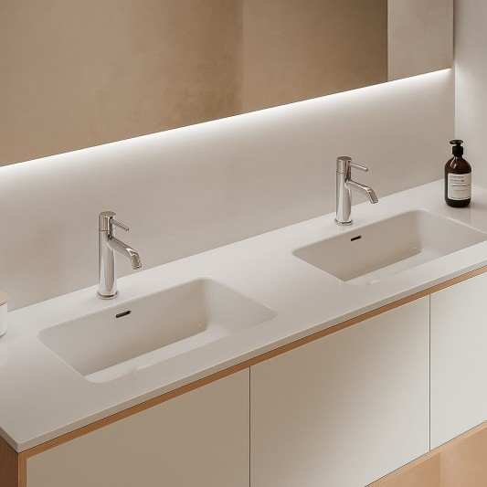 Lavabo de gran formato encastrado de 141 y 151 cm DOBLE SENO de cerámica etna