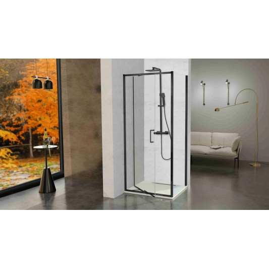 Mampara de ducha de 1 puerta batiente KASSANDRA PRISMA500 Abatible Cromo/Negro Mate