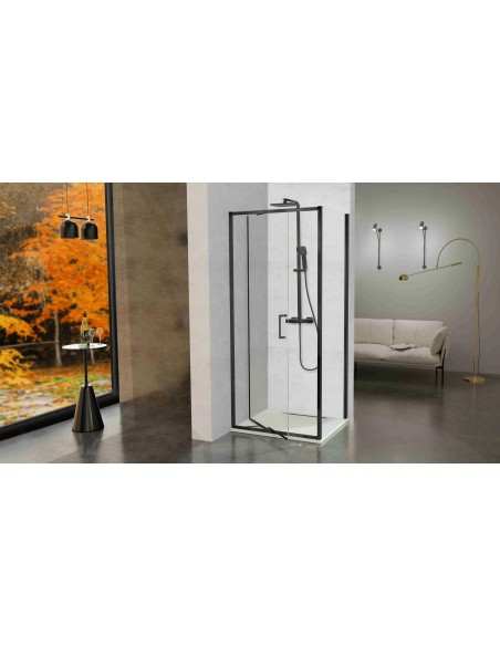Mampara de ducha de 1 puerta batiente KASSANDRA PRISMA500 Abatible Cromo/Negro Mate