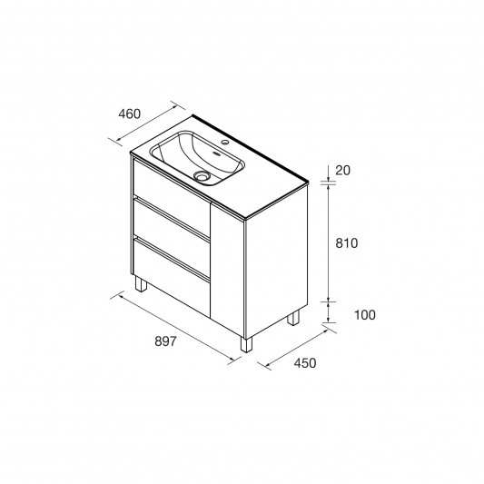 Mueble baño con patas Noja 3C de Salgar 90