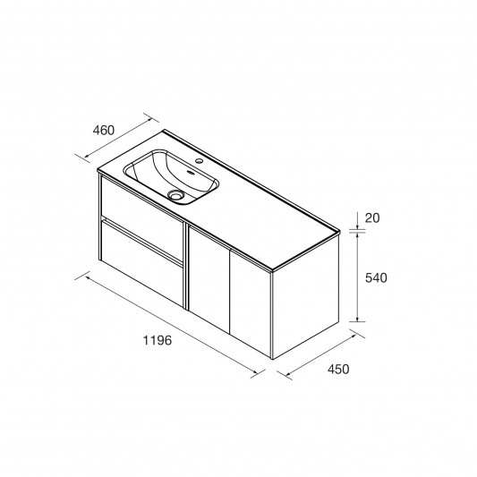 Mueble baño suspendido Noja de 120 2P+2C lavabo desplazado 2