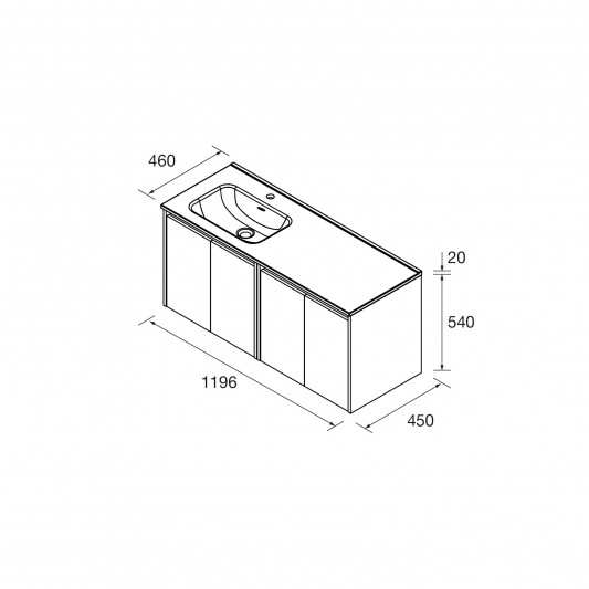 Mueble baño suspendido Noja de 120 4P lavabo desplazado 2