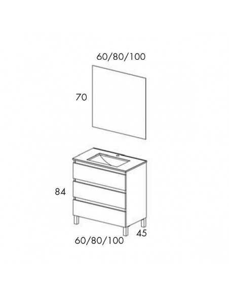 Mueble de baño con patas Box de Visobath 3 Cajones 60-70-80-100-120 Lacado