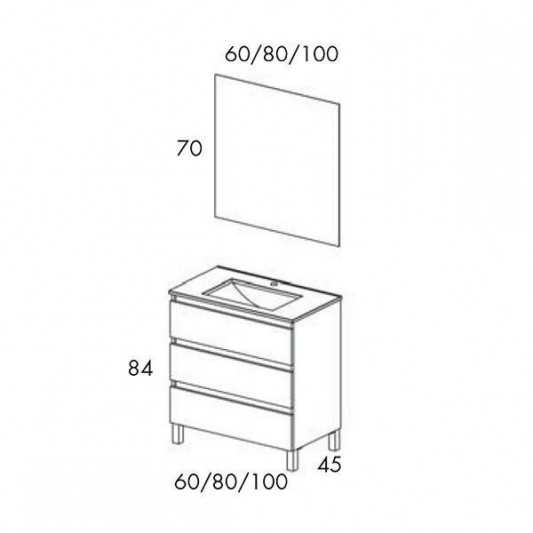 Mueble de baño con patas Box TOP de Visobath 3 Cajones 60-70-80-100-120 Laminado