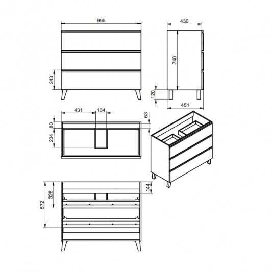 Mueble de baño con patas Granada 3C Top de Visobath con patas 60-80-100 Laminado