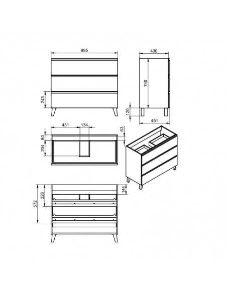 Mueble de baño con patas Granada 3C Top de Visobath con patas 60-80-100 Laminado