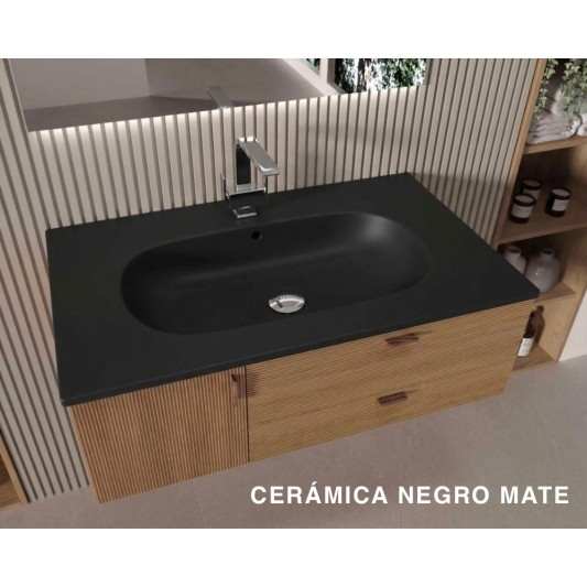 Encimera con lavabo cerámica Teide Brillo, mate y negro