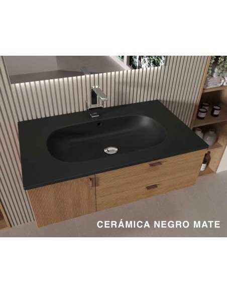 Encimera con lavabo cerámica Teide Brillo, mate y negro