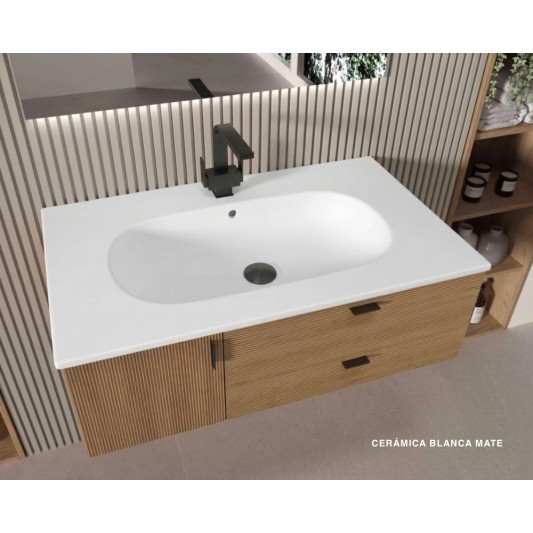 Encimera con lavabo cerámica Teide Brillo, mate y negro