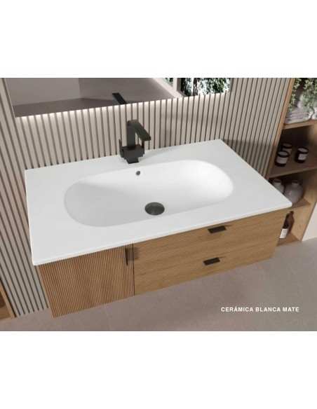 Encimera con lavabo cerámica Teide Brillo, mate y negro